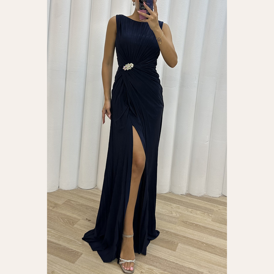 Davina - Maxi Sukienka Wieczorowa z Faldami