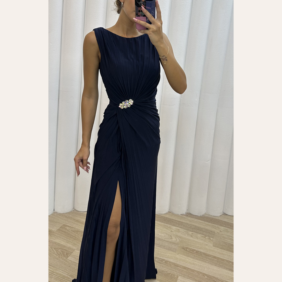 Davina - Maxi Sukienka Wieczorowa z Faldami