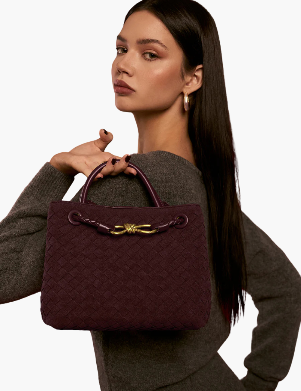 Zamszowa pleciona torba typu tote