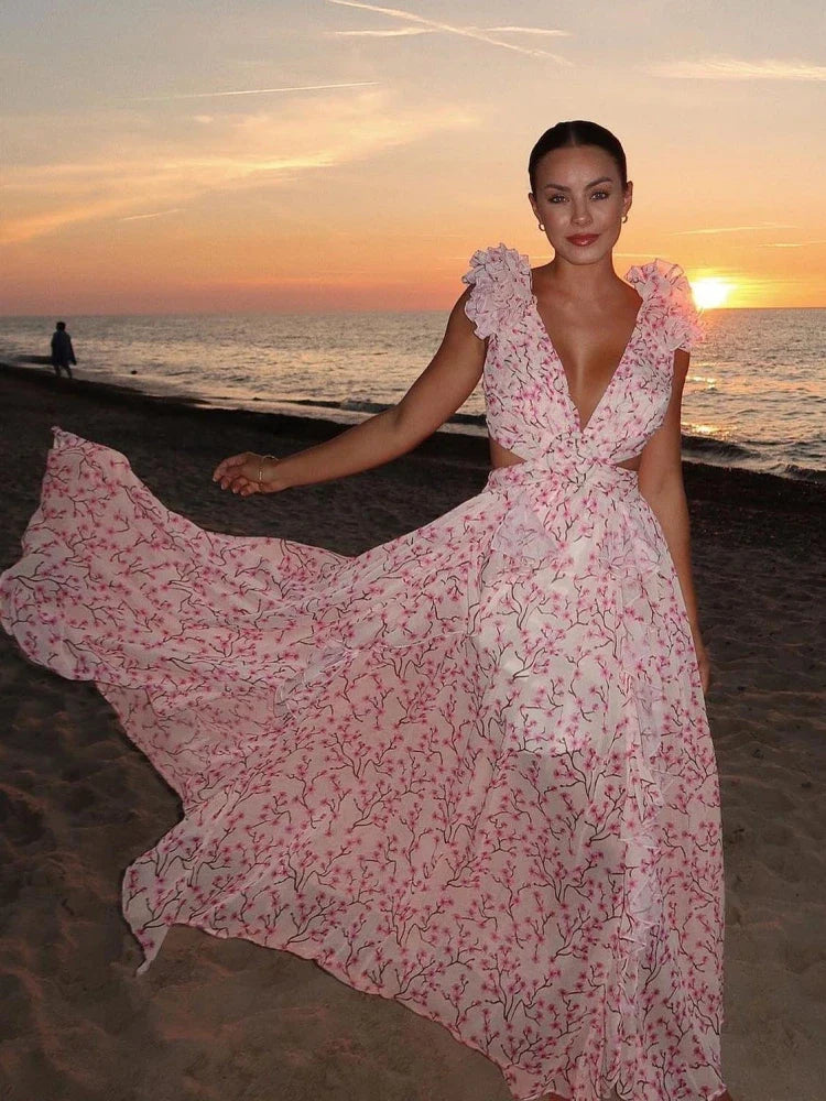 Lexi - Elegancka Sukienka Maxi z Faldami bez Pleców